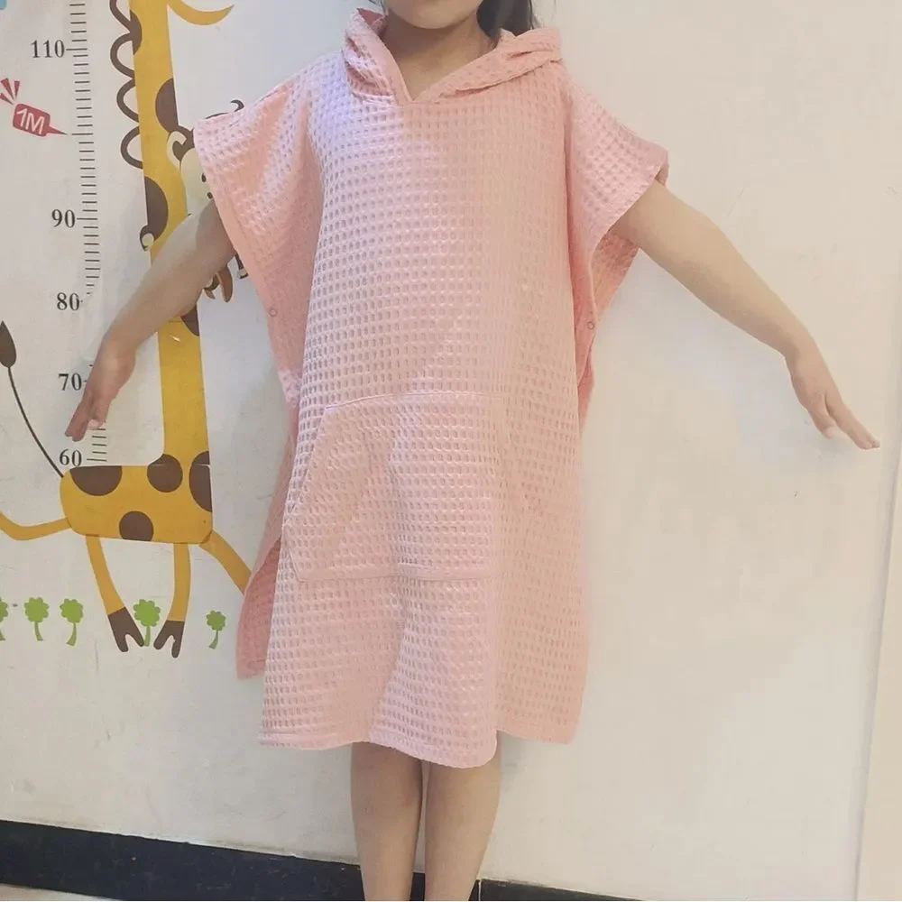 Organic Cotton Waffle Kids Poncho Hooded Towel: Pool, Beach, Bathroom GREEN